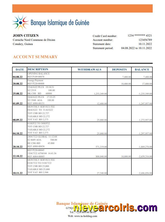 Guinea Banque Islamique de Guinée statement